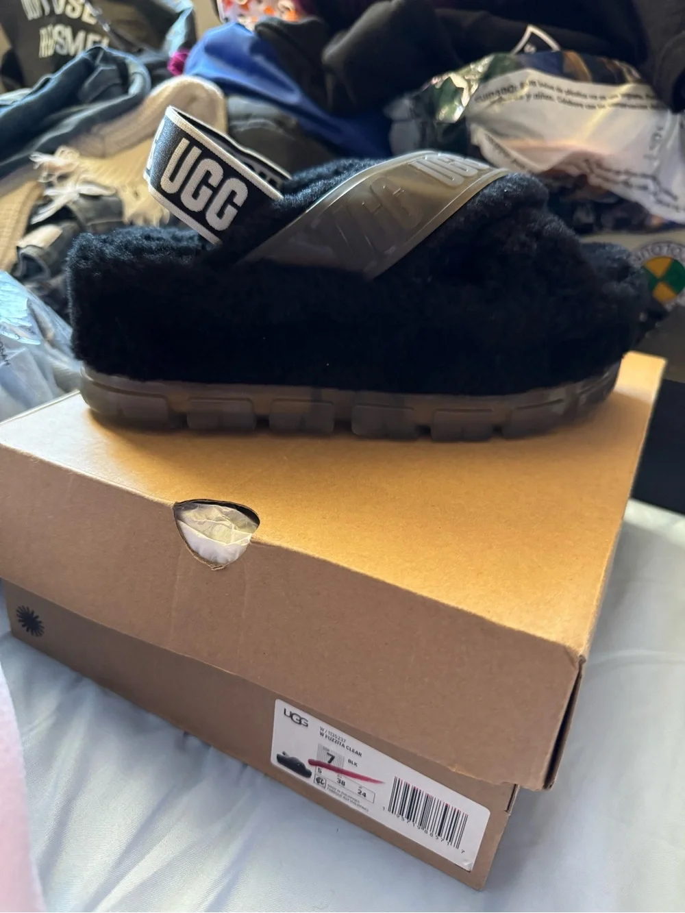 UGG woman’s Black Fuzz Platform Slide